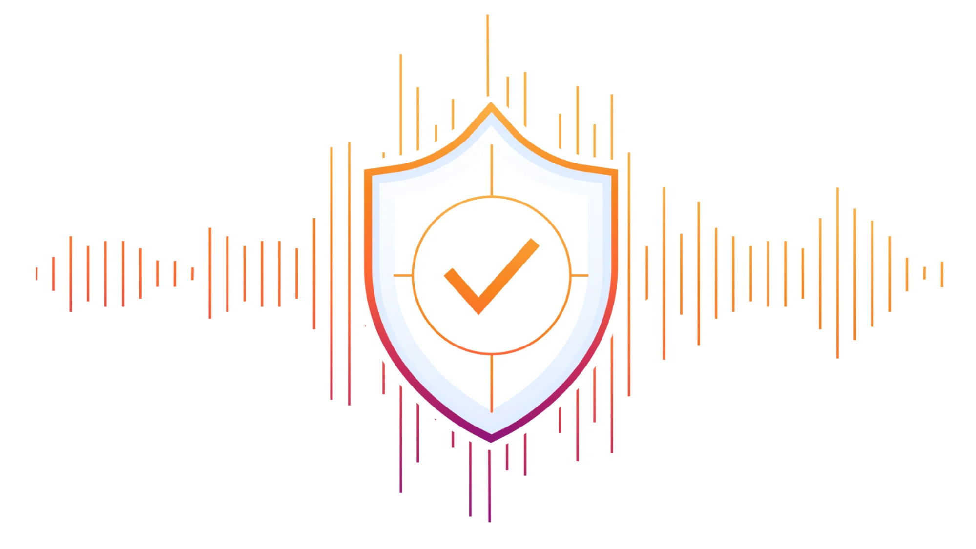A shield with a check mark in the center, symbolizing protection from the noise wave behind it.
