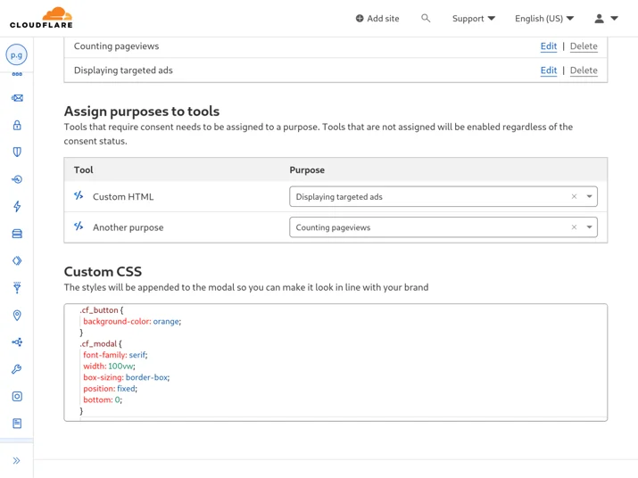 a screenshot of the custom CSS added in the Dashboard