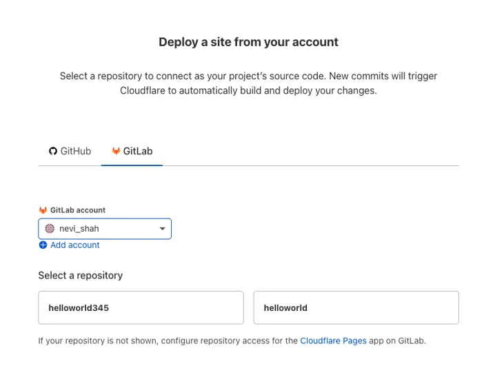 screenshot of how to set up a new project with GitLab in the Pages interface