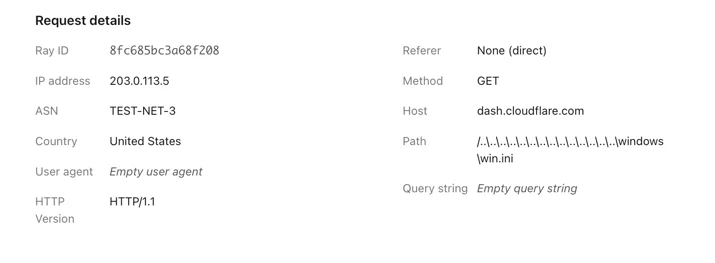 A Firewall Event from a request with an empty user-agent