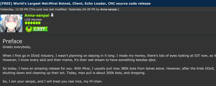 Inside the infamous Mirai IoT Botnet: A Retrospective Analysis Embedded Image - aJY8rz